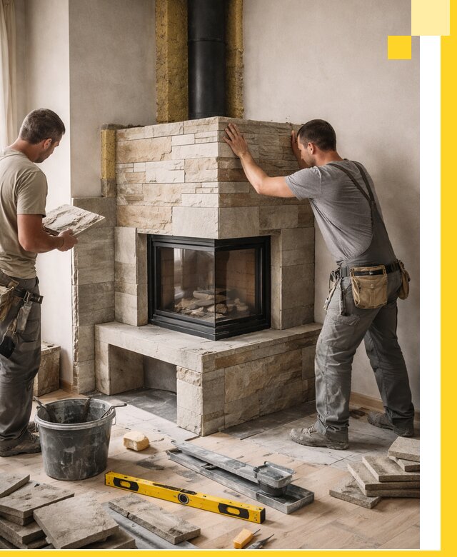 Угловые камины под ключ проект, монтаж и отделка в Симферополе