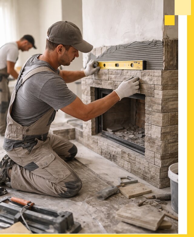 Облицовка каминов в Симферополе, монтаж и отделка натуральным камнем