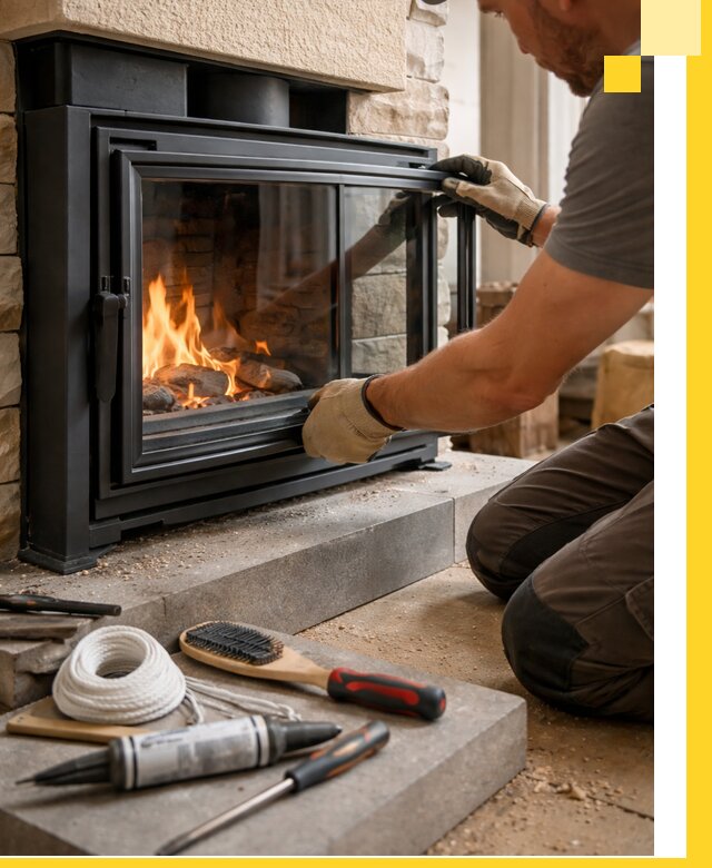 Производство, монтаж и доставка каминов со стеклом в Симферополе