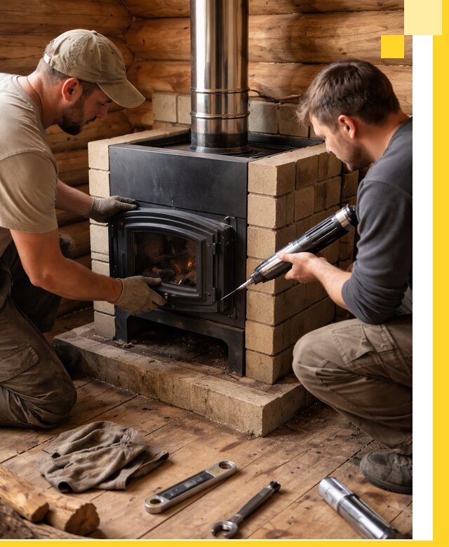 Монтаж и установка печи в бане под ключ с гарантией в Симферополе