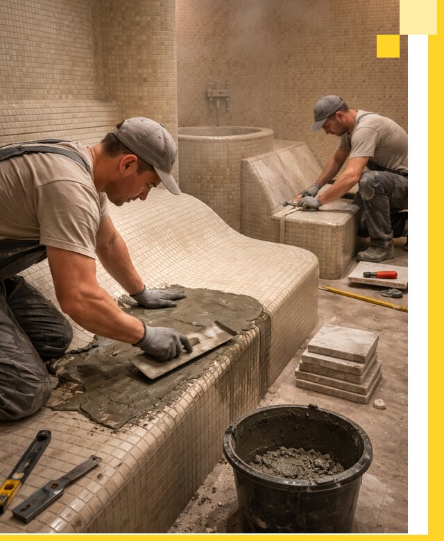 Лежаки для хамама под ключ в Симферополе, проект и монтаж