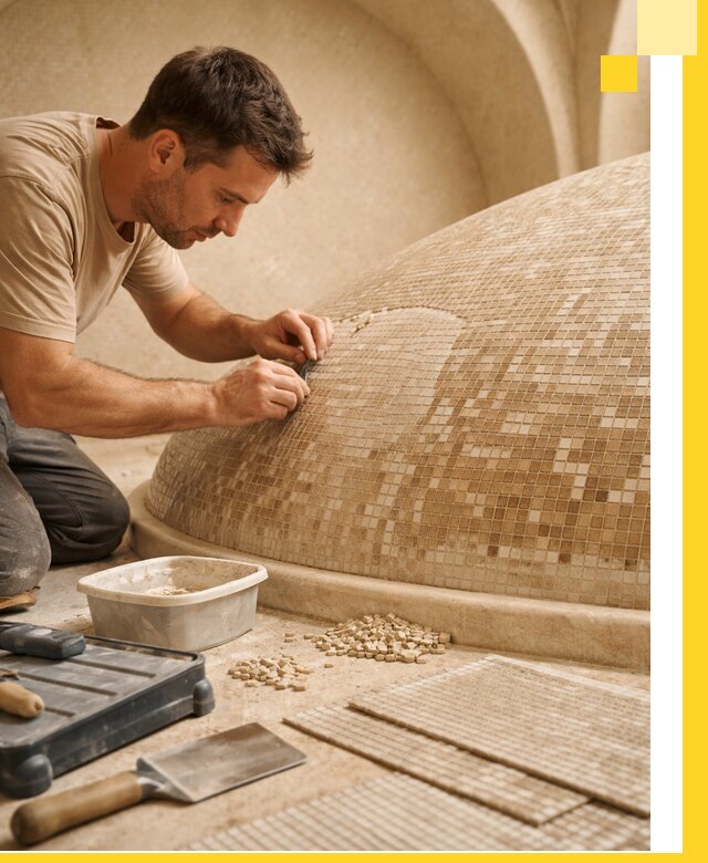 Профессиональная укладка мозаики для хамама под ключ в Симферополе