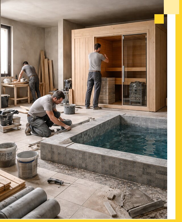 SPA зоны под ключ с бассейном сауной и печью в Симферополе